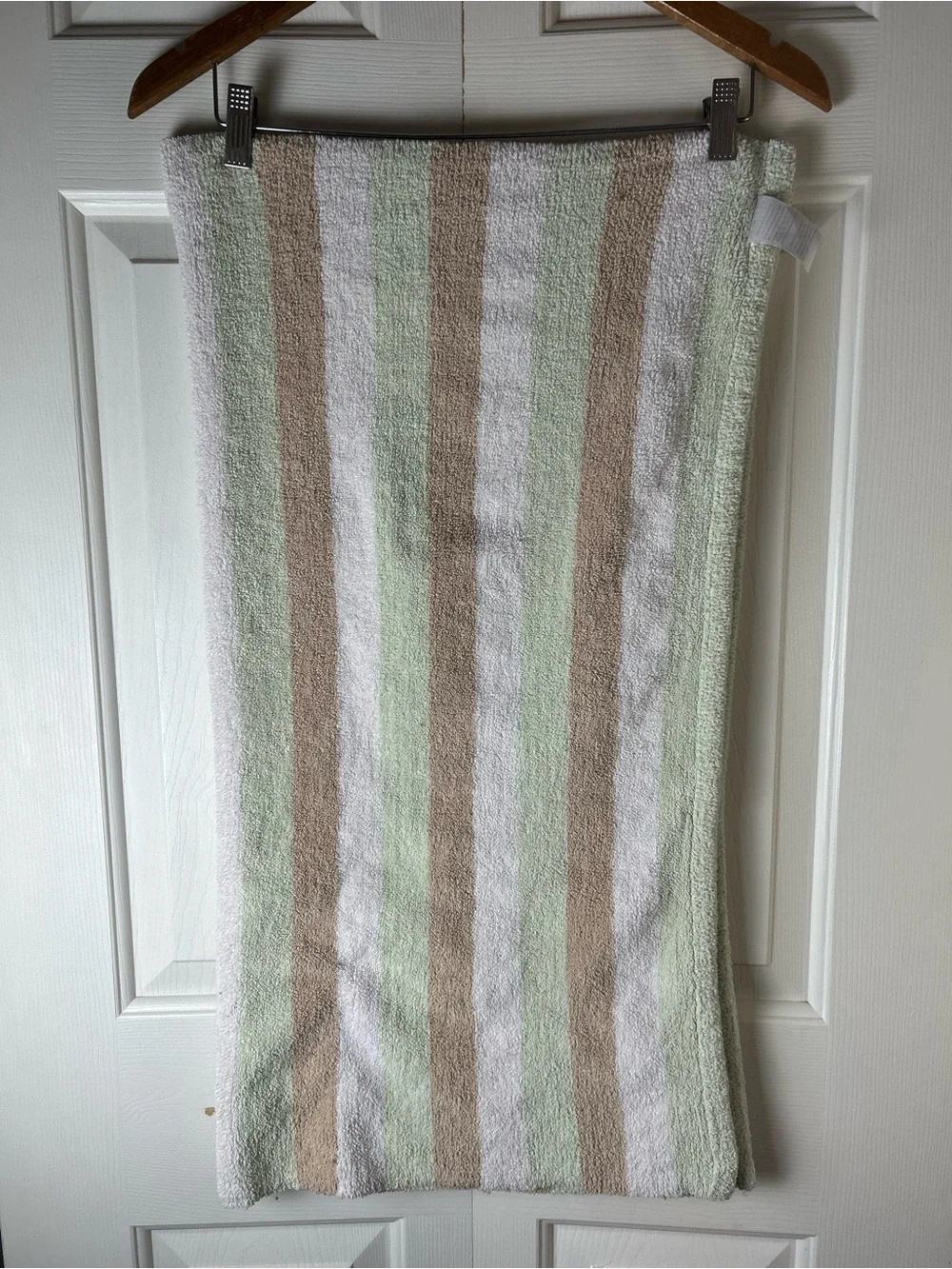 Carter's Green Tan White Stripes Baby Blanket Chenille Soft Security Lovey